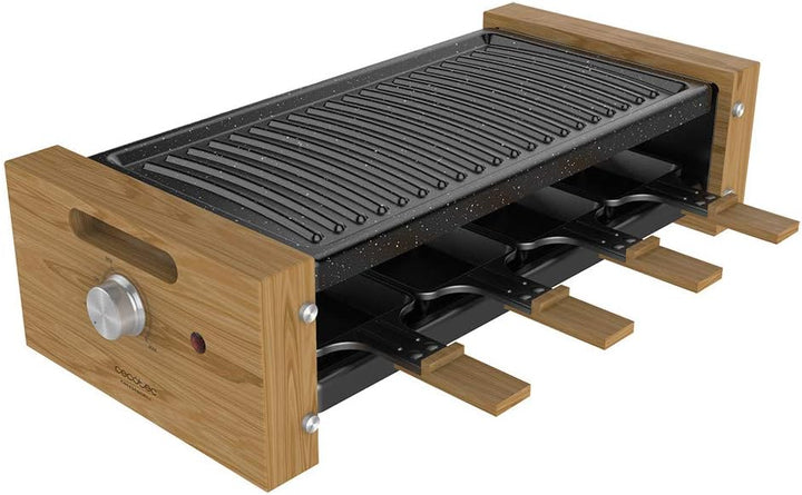 Cecotec Holz Raclette Käse & Grill 8200 Holz Schwarz. 1200 W, Grillfläche, 8 Einzelpfannen, Antihaft