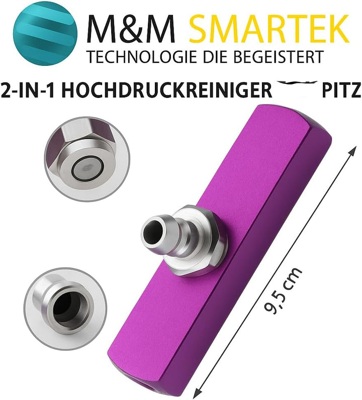 M&amp;M Smartek 2-in-1 Doppeldüse 40° mit 1/4 Zoll Schnellanschluss | Edelstahldüse mit Schutzkappe und
