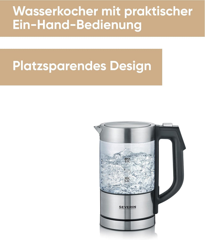 SEVERIN Digitaler Mini Glas Wasserkocher, kompakter Wasserkocher mit Temperaturauswahl, elektrischer