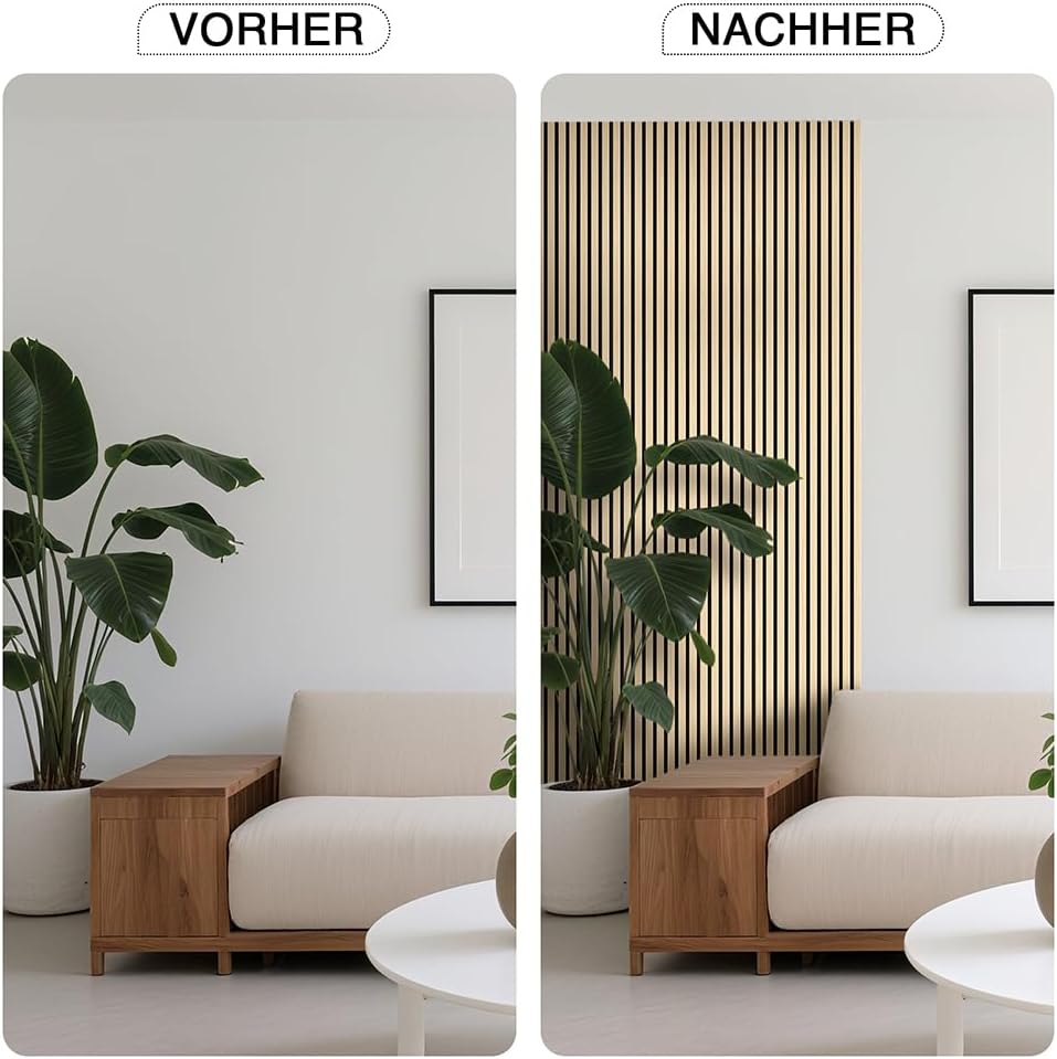 Akustikpaneele Holz 120x60cm-2er Set(1,44m²) 3D Wandpaneele mit Holzfurnier & Filz, Akustik Holzpane
