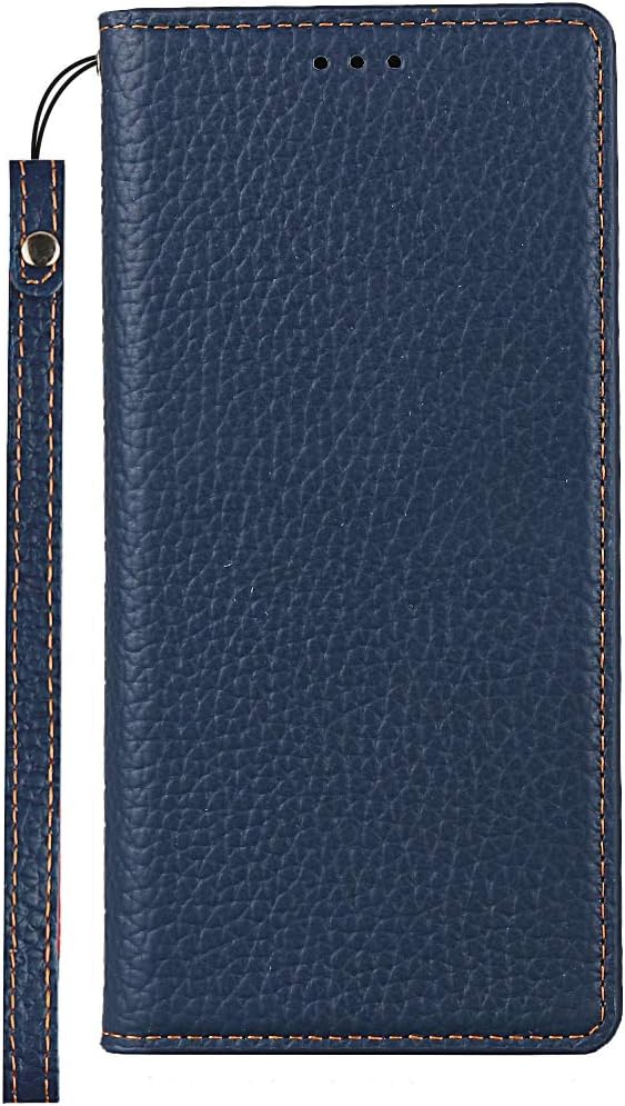 Brieftasche Hülle für iPhone 12/12 Pro, Litschi Genarbtes Echtleder Hülle [Kartenfächer] [Standfunkt