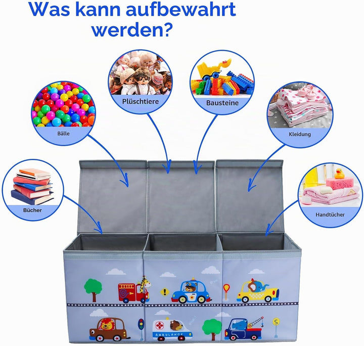 decalsweet Aufbewahrungsbox mit Deckel Kinder, Spielzeugkiste Tier Autos | Extra Gross, Zusammenklap