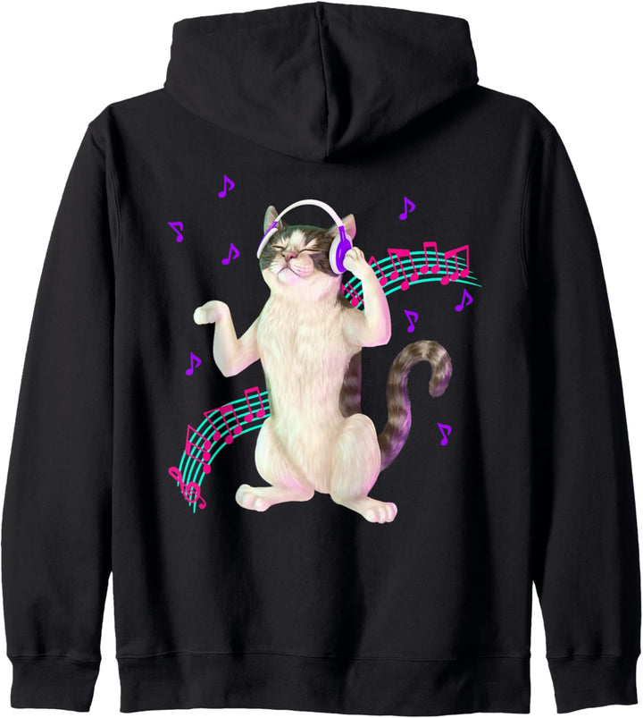 Katze hört Musik auf Kopfhörern Kapuzenjacke