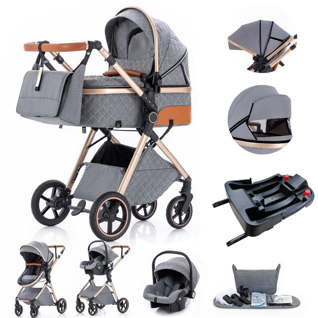 Gcarebb 3 in 1 Kinderwagen Reisesystem Mit Isofix Base, Buggy Mit Auto Babyschale, Mit Höhenverstell