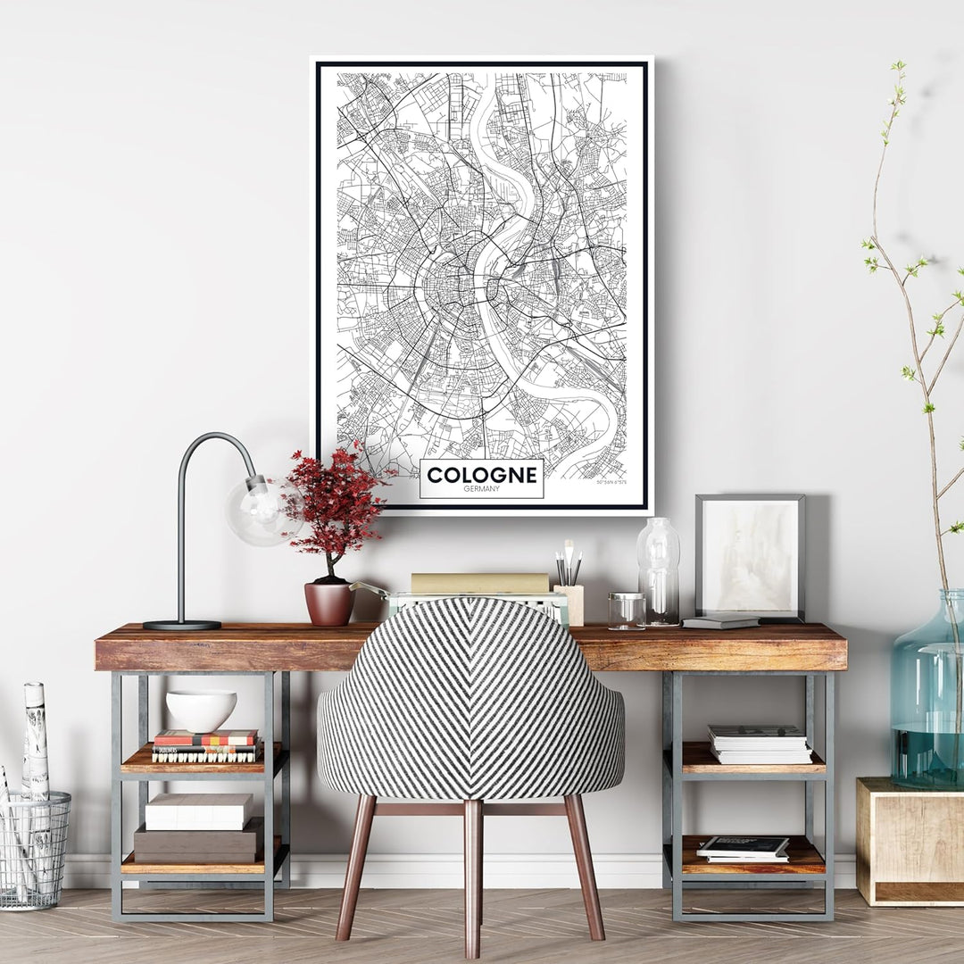 wandmotiv24 Stadt Karte als Leinwandbild, 100x75cm, Hochformat, Köln, Deutschland, Cologne, NRW, Str