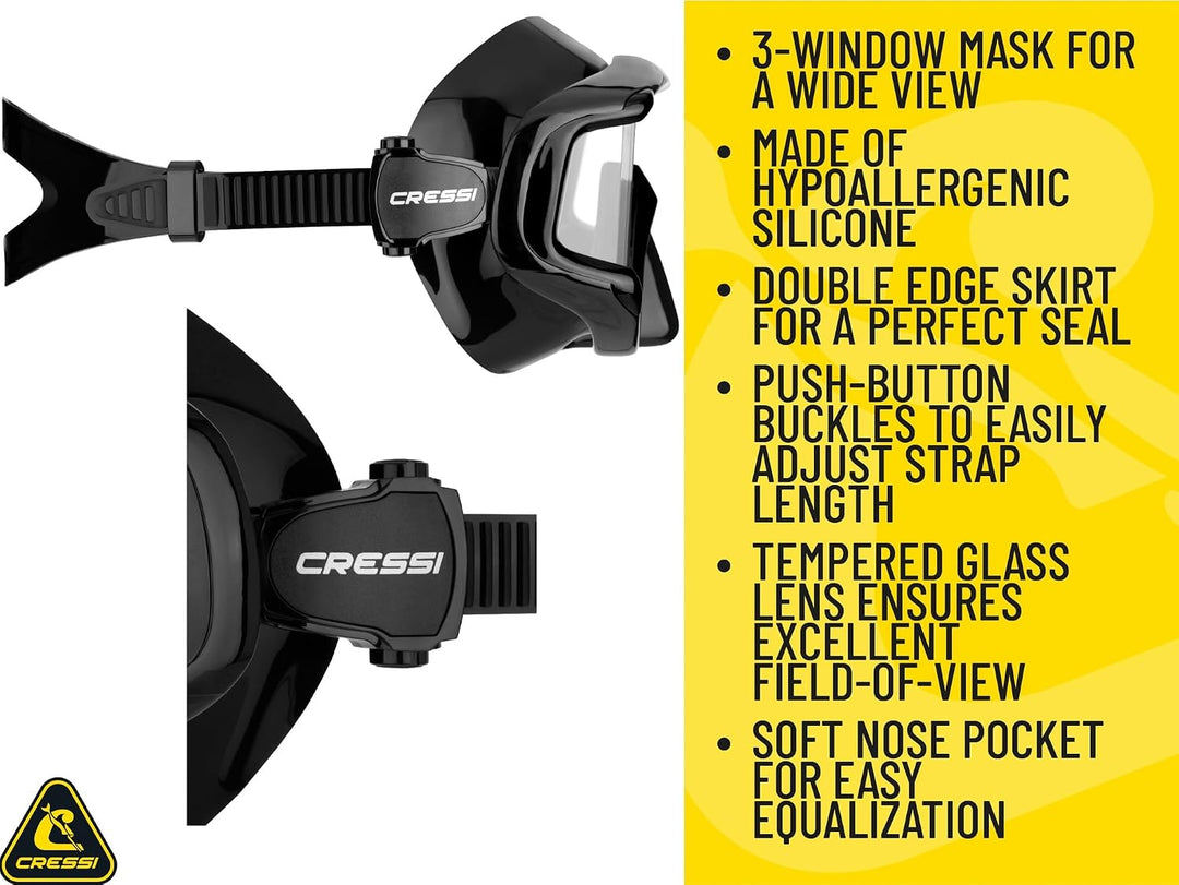 Cressi Panorama-Maske und Trocken-Schnorchel-Set zum Schnorcheln, Tauchen, Pano 3 & Supernova Dry: e