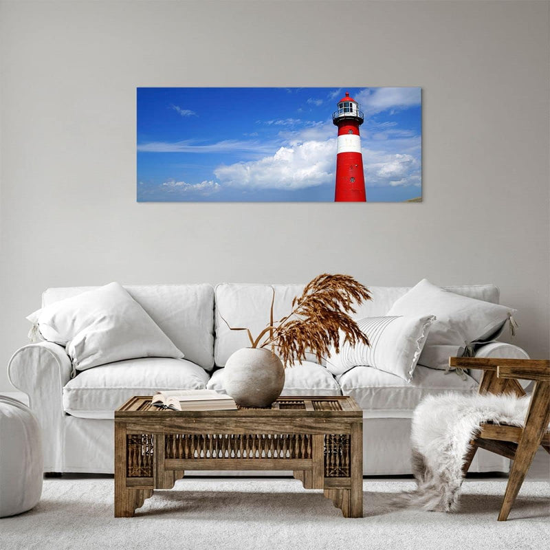 Panorama Bilder auf Leinwand 100x40cm Leinwandbild Turm Leuchtturm Ozean Ufer Gross Wanddeko Bild Sc