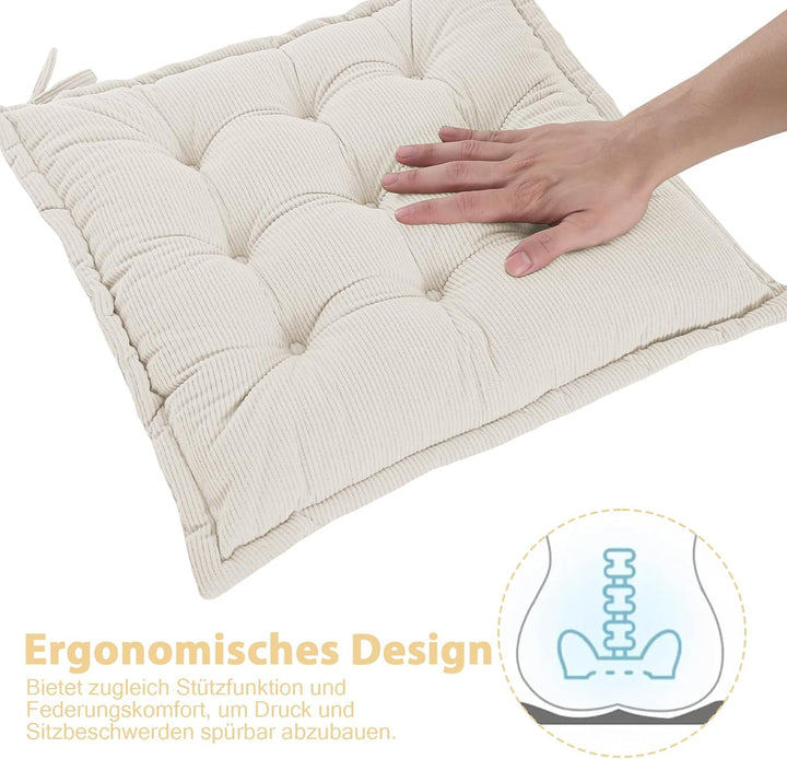 Indoor Sitzkissen Stuhl 2er Set – Komfortable Cordstoff-Sitzmatte Stuhlkissen mit Bändern, Hochwerti