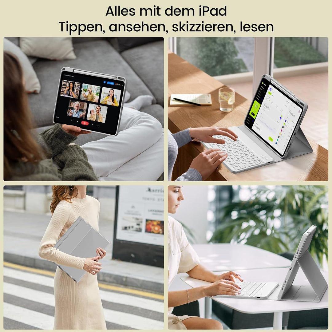 GKABXY Hülle mit Tastatur für iPad A16 11 Generation 2025/10 Generation 2022(11/10.9 Zoll), Soft TPU