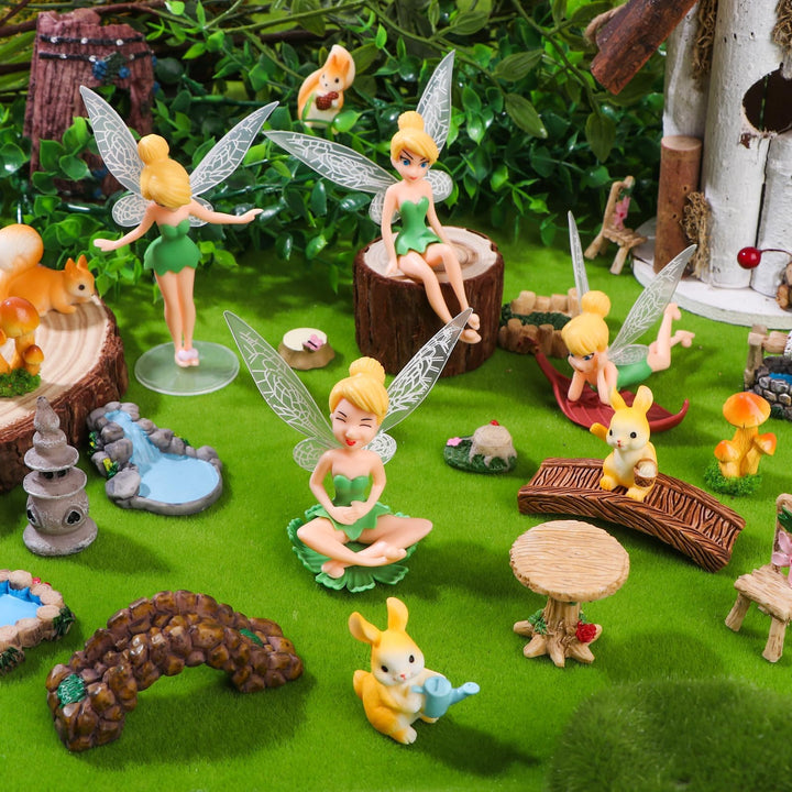 22 Stück Feengarten Zubehör Set Mini Fee Figuren Garten Tisch Set Harz Mini Pilze Hase Eichhörnchen