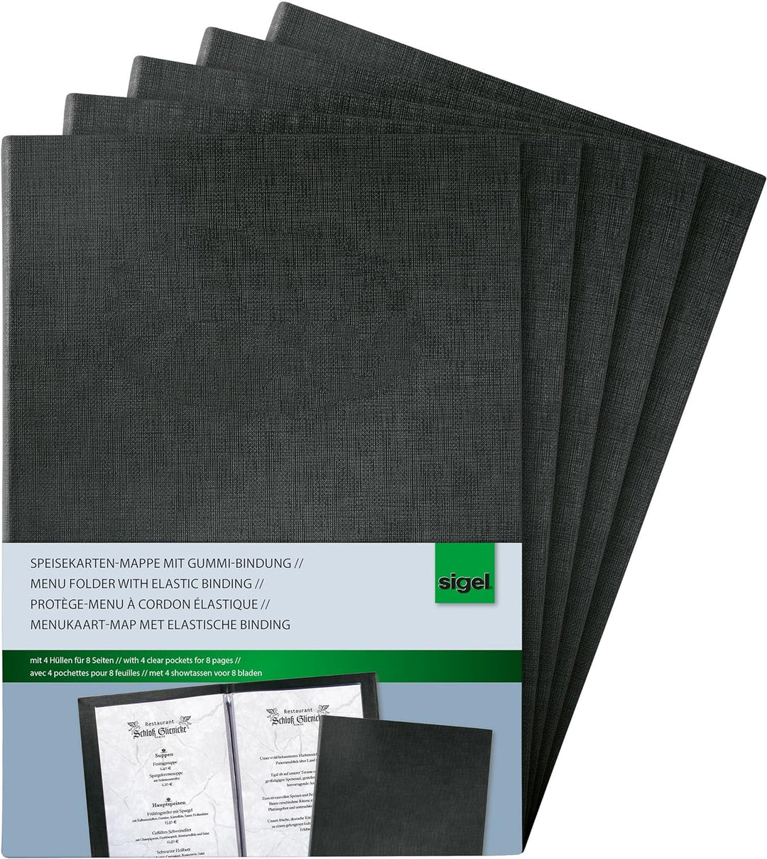 SIGEL SM110/5 Speisekarten-Mappen / Präsentations-Mappen / Menükarten mit Gummi-Bindung für A4, 5er