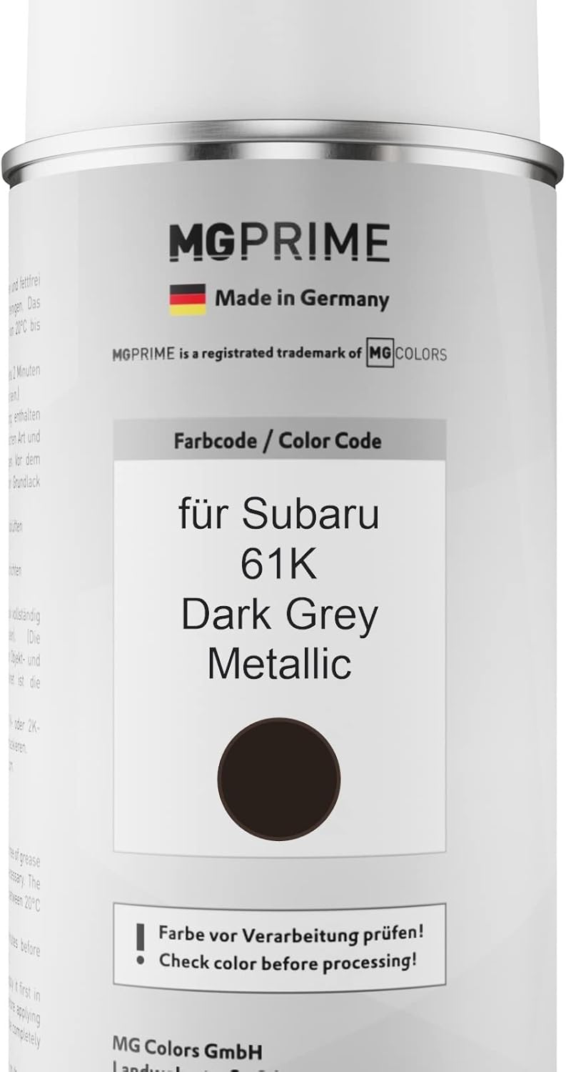 MG PRIME Autolack Sprühdosen Set für Subaru 61K Dark Grey Metallic Basislack Klarlack Spraydose 400m