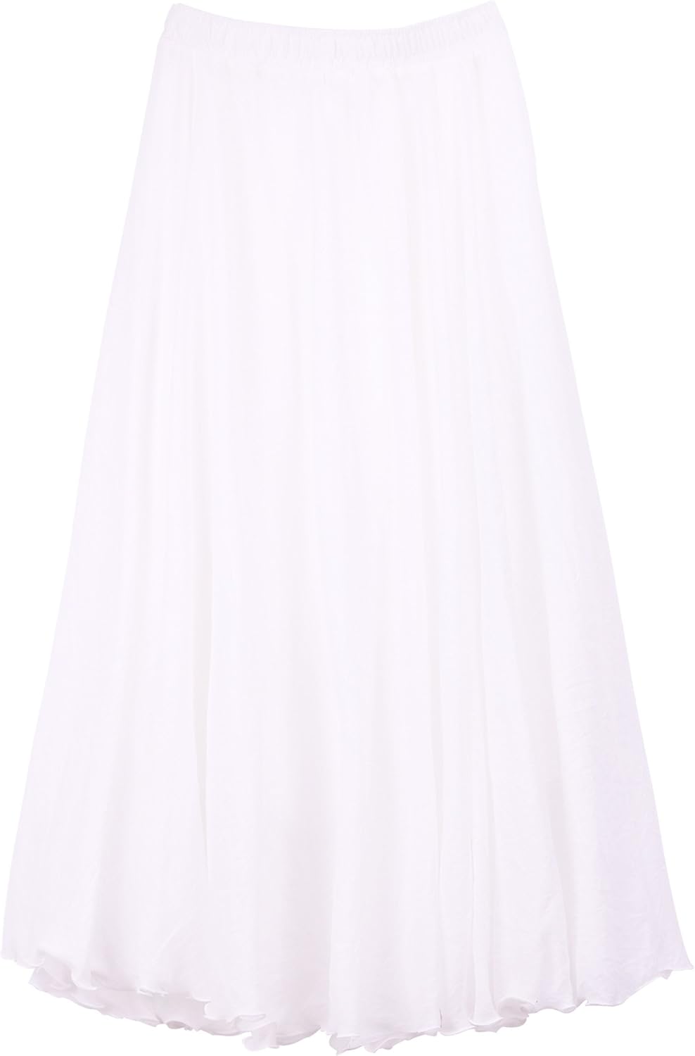 Damen Maxirock Baumwolle Lange Rock Tellerrock Doppelt Schicht Elastischer Bund 34-42 Weiss (Rock Lä