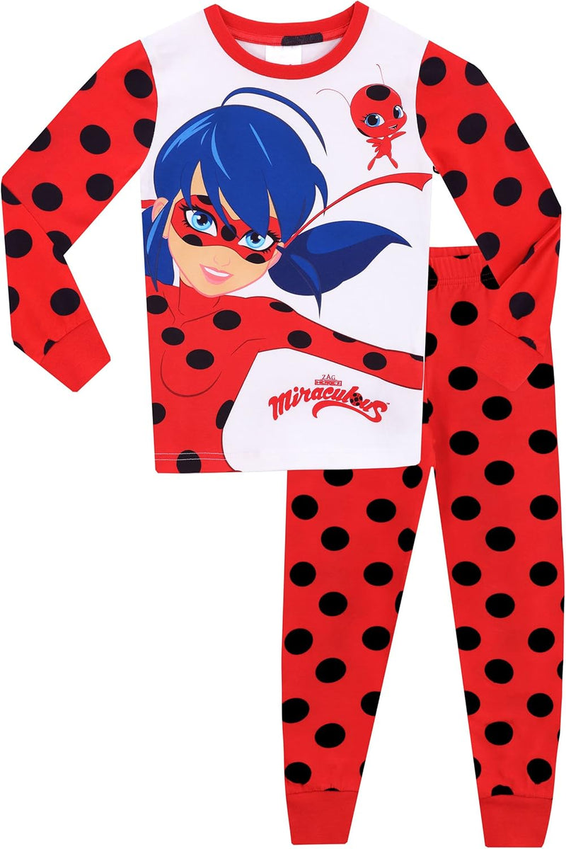 Miraculous Schlafanzug Mädchen | Lady Bug Pyjama für Kinder | Eng Anliegender Lang Schlafanzüge 104