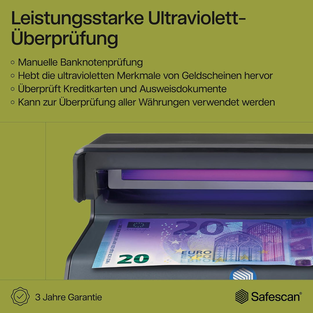 Safescan 50 UV-Falschgeldprüfgerät zur Prüfung von Banknoten, Kreditkarten und Ausweisen - UV-Geldsc