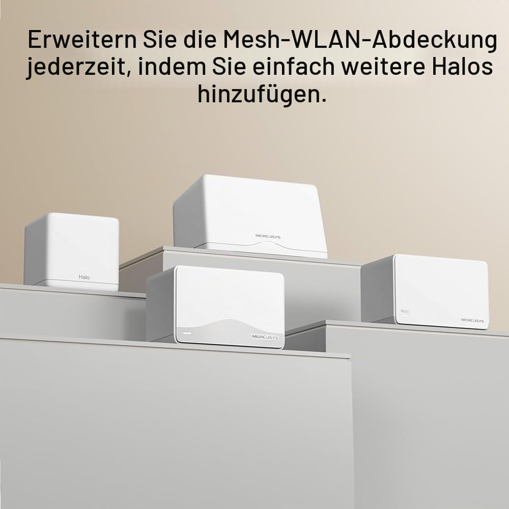 Mercusys Halo H3600BE Mesh WLAN Set (3er-Pack), Wi-Fi 7 BE3600 Dualband-Router & Repeater, 3 × Gigab