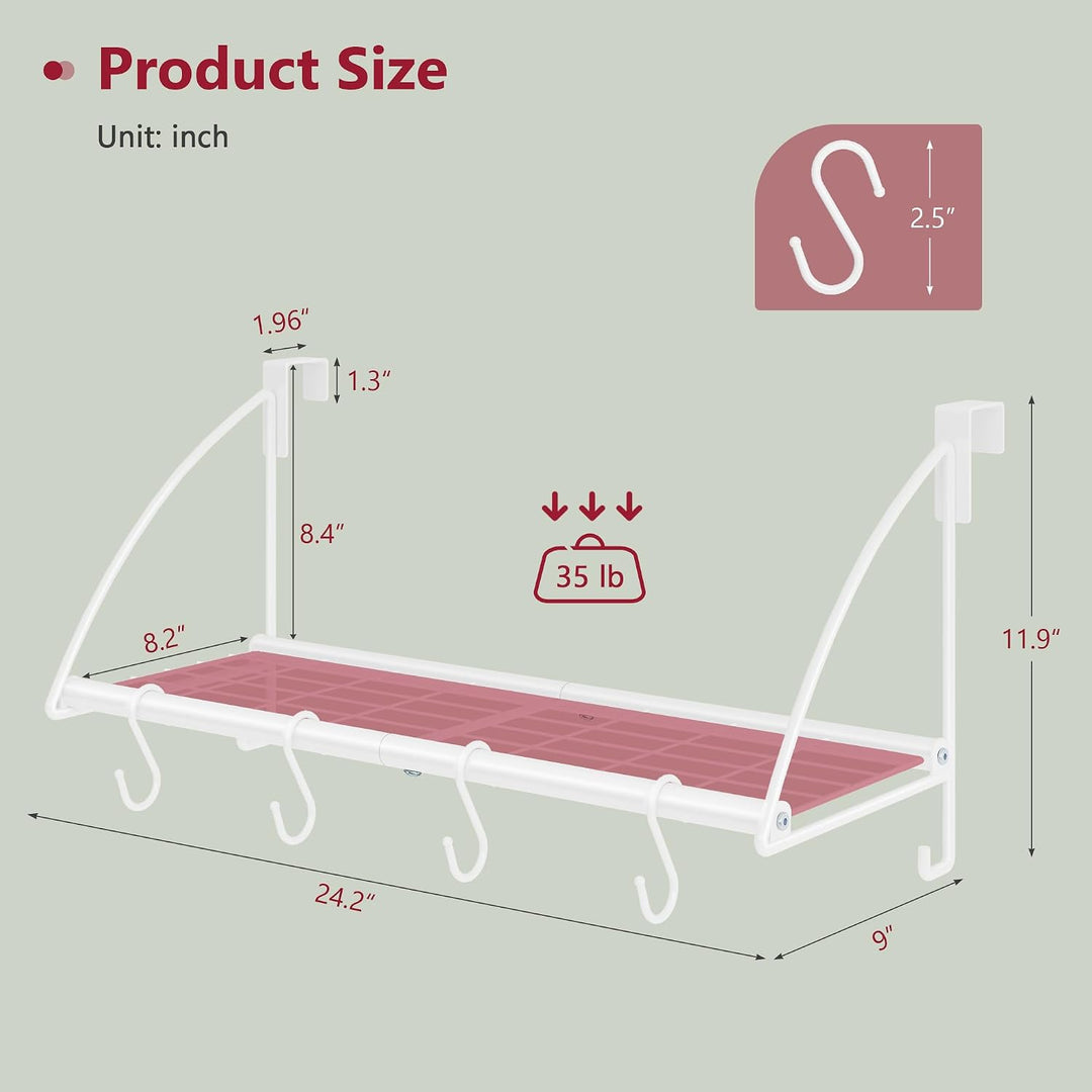 Tajsoon Türgarderobe mit Ablagerung und 6 Haken (Weiβ, 61.5CM) Weiss 61.5CM, Weiss 61.5CM