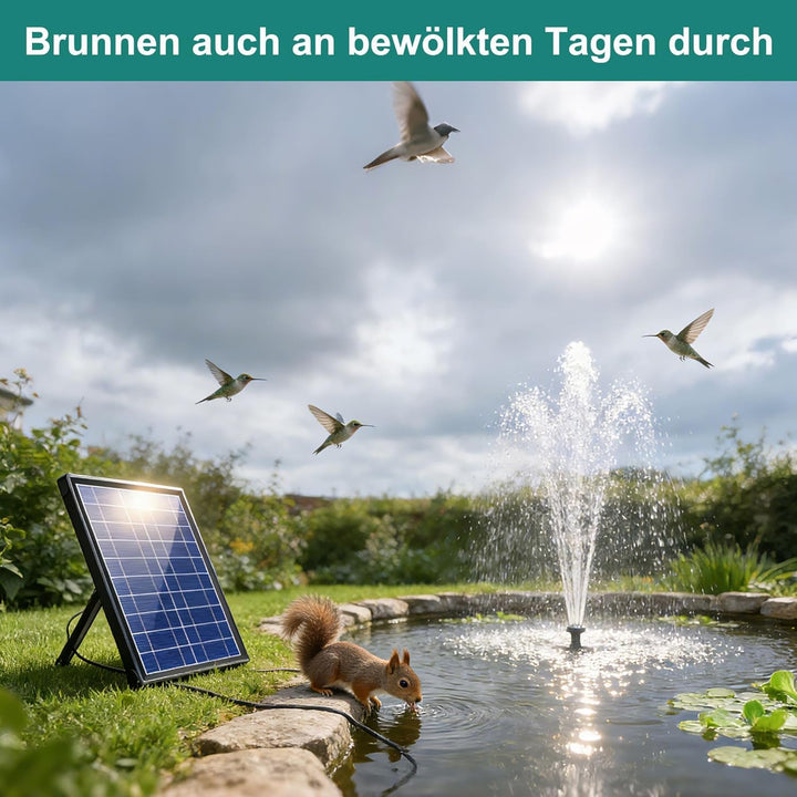 Biling Solar Springbrunnen für Aussen mit 3600mAh Akku Solarbrunnen mit Glas Panel, Solar Teichpump