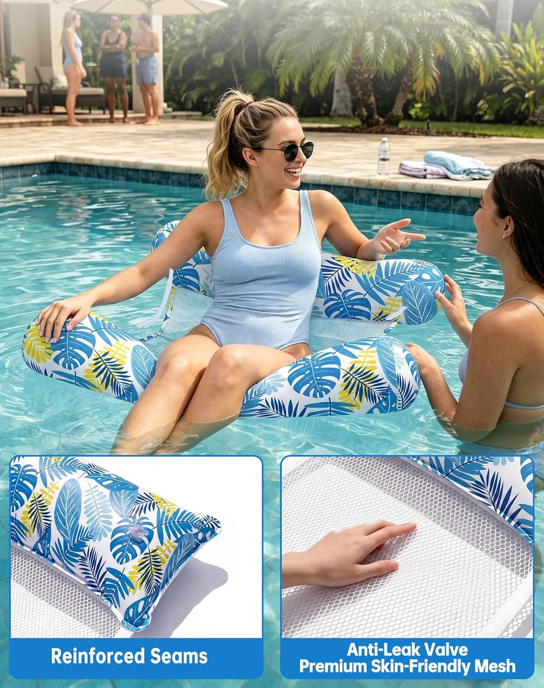 2 Stück Luftmatratze Pool XL - 4 in 1 Wasserhängematte mit Kopfstütze - Aufblasbare Luftmatratze Was