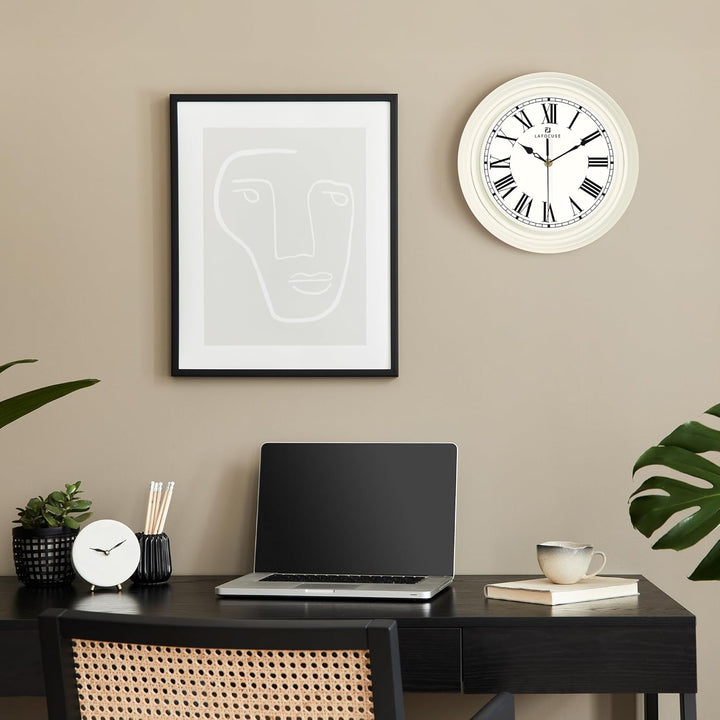 Lafocuse 30 cm Lautlos Wanduhr Römische Ziffern, Klassische Wanduhr Beige, Retro Wanduhr Ohne Tickge