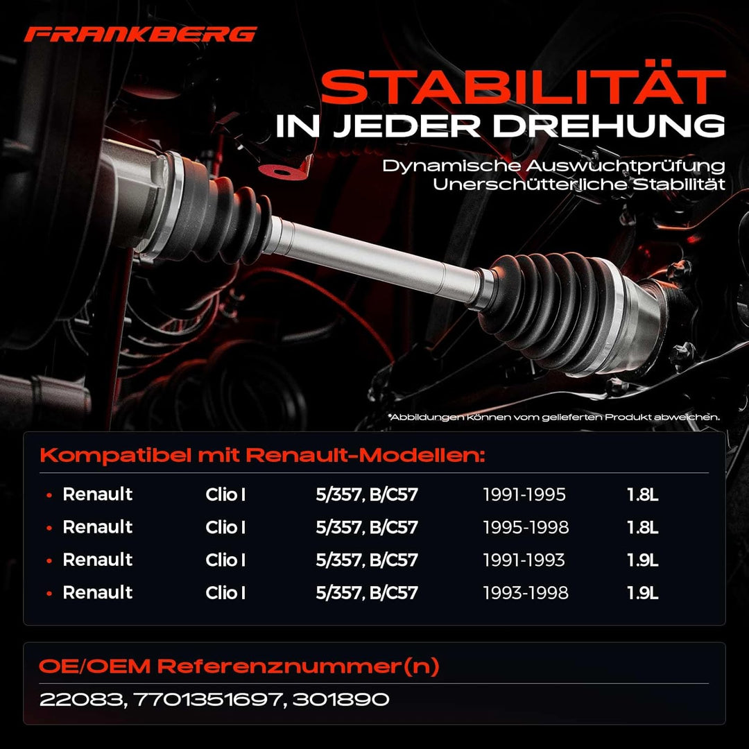 Frankberg Antriebswelle Schaltgetriebe Vorne Rechts Kompatibel mit Clio I 5/357 B/C57 1.2L 1.4L 1.9L