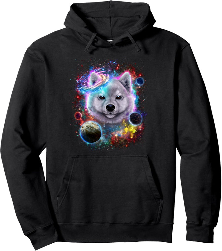 Weisser Akita-Hund im Weltraum wirbeln in der Galaxie Pullover Hoodie