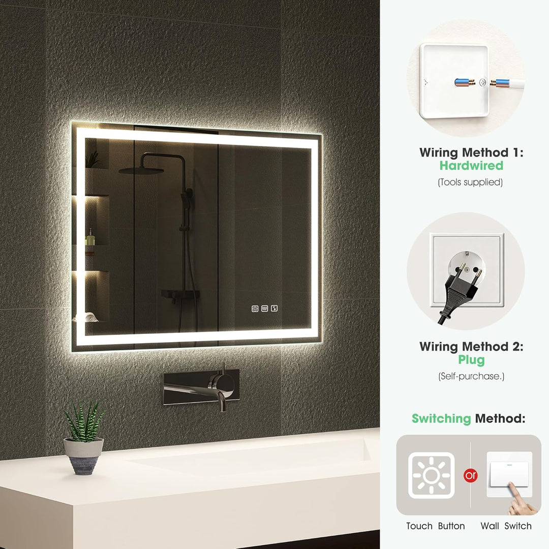 S'bagno Bluetooth-Badspiegel-mit-Beleuchtung-70x50cm, LED-Badezimmerspiegel mit Entfoggen, 3000K-650