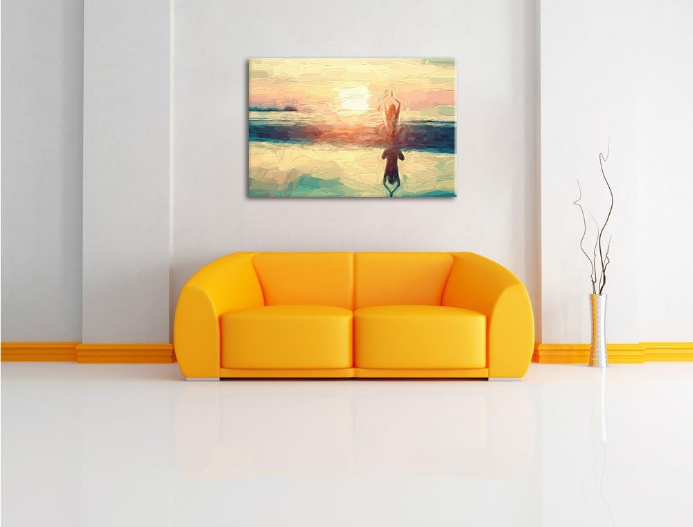 Pixxprint Frau in Einer Yogapose am Strand als Leinwandbild/Grösse: 100x70 cm/Wandbild/Kunstdruck/fe