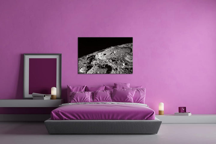 Oberfläche des Mondes Format: 80x60 als Leinwand, Motiv fertig gerahmt auf Echtholzrahmen, Hochwerti