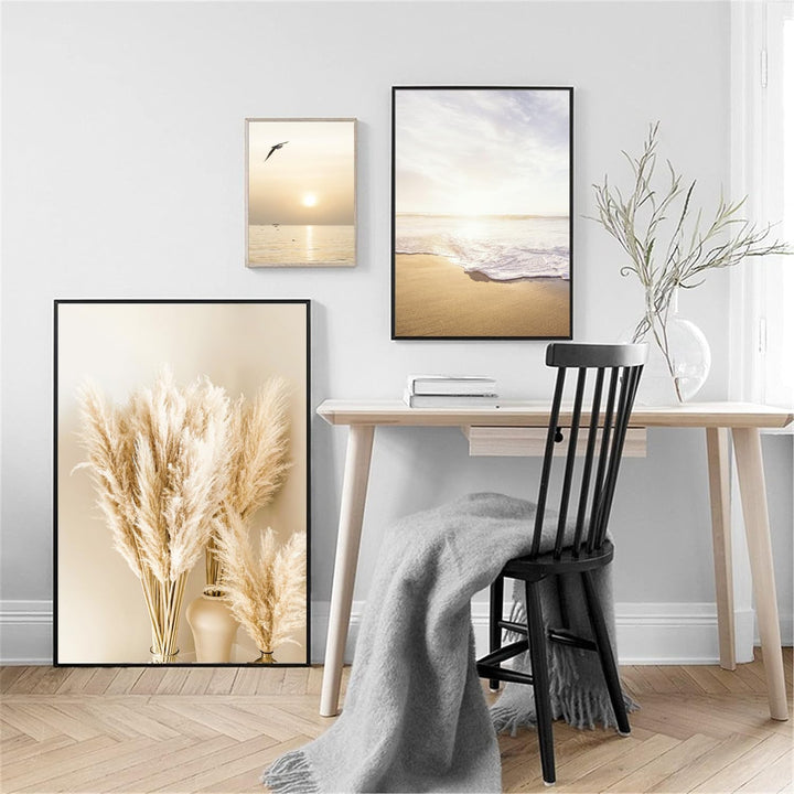 SWECOMZE 3er Poster Set Wohnzimmer - Bilder Deko Schlafzimmer - Sonnenuntergang Strand Stilvolle Wan