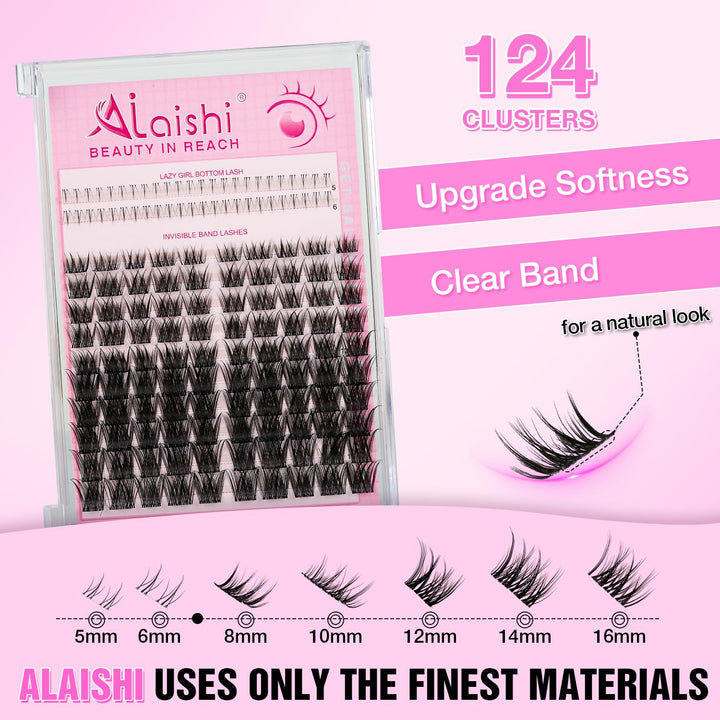 Anime Lash Clusters, 124 Stück Manga Eyelash Extensions 5-16mm, Fluffy D Curl mit Bond and Seal, Pin