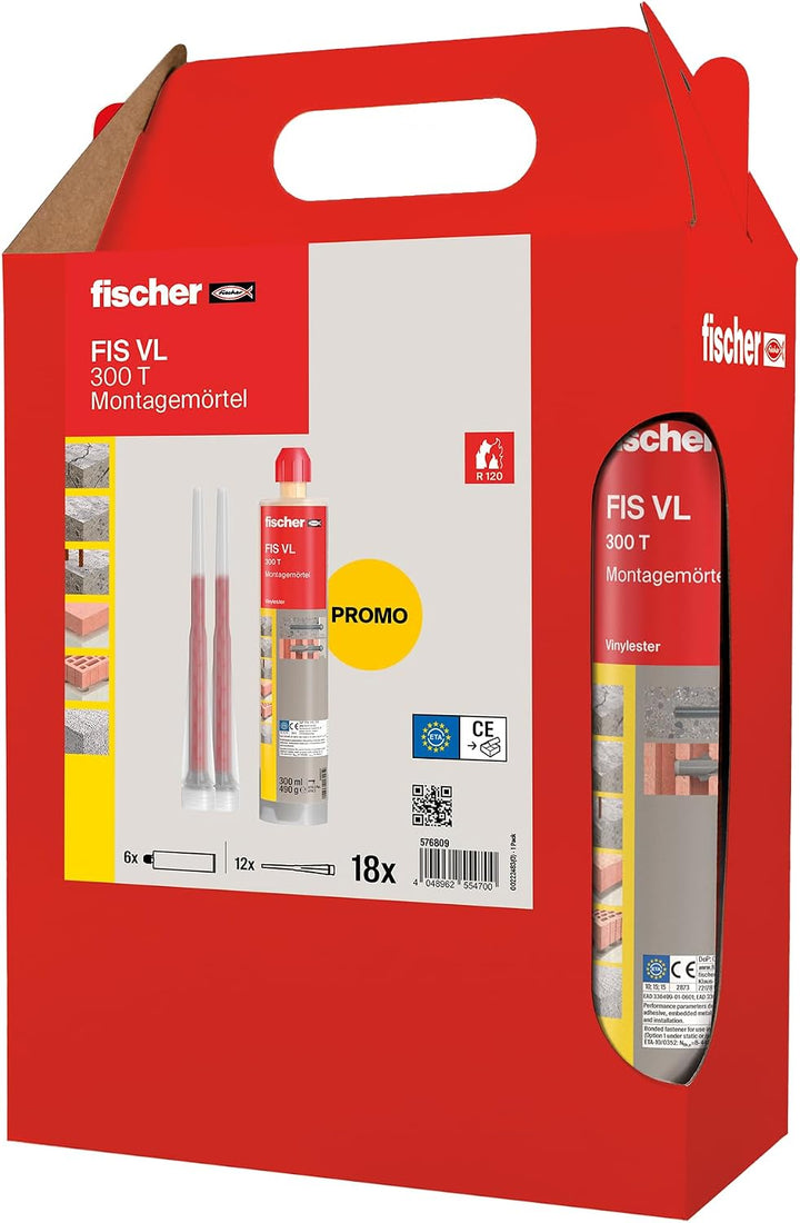fischer Montagemörtel FIS VL 300 T im handlichen Sixpack, der wetterfeste Injektionsmörtel für zuver