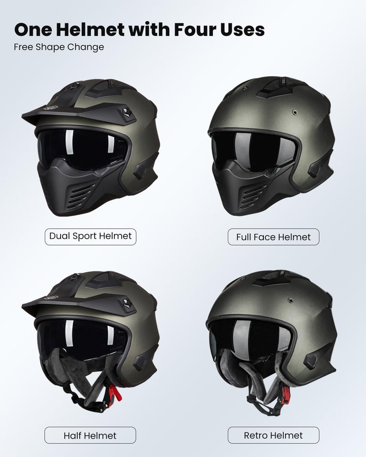ILM Helm Motorrad Integralhelm Motocross Herren Damen Vintage Retro mit Visier ECE Model 726X S Grün
