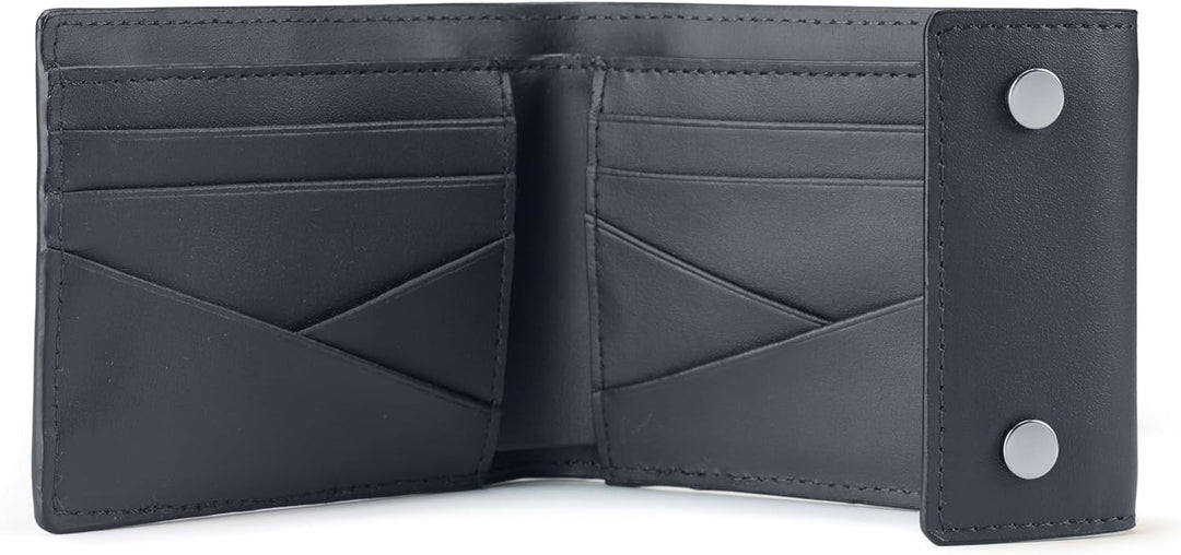 Nava Metric Geldbörse aus Leder mit Knöpfen 6 Kreditkarten Slots und RFID-Schutz, Blau