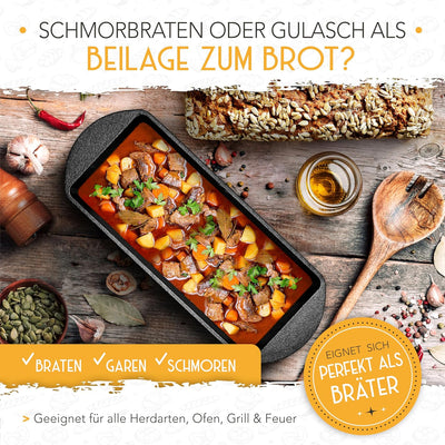 KRUSTENZAUBER Brotbackform mit Deckel inkl. Gärkorb - Robuste 28cm Backform aus Gusseisen - Ideal al