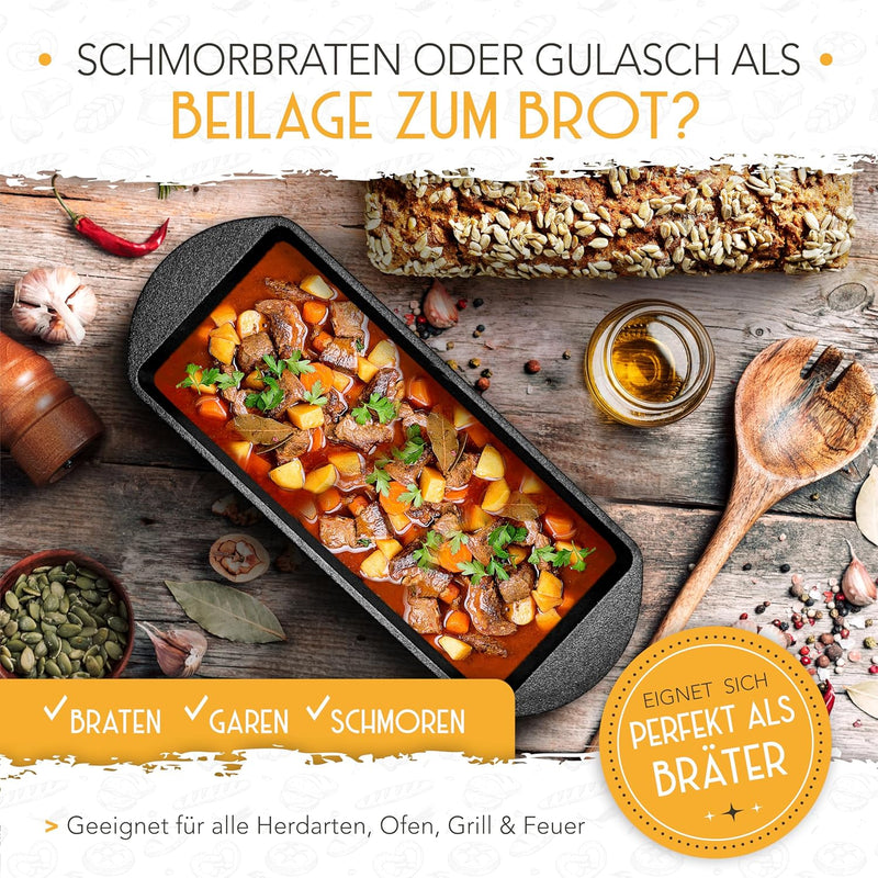 KRUSTENZAUBER Brotbackform mit Deckel inkl. Gärkorb - Robuste 28cm Backform aus Gusseisen - Ideal al