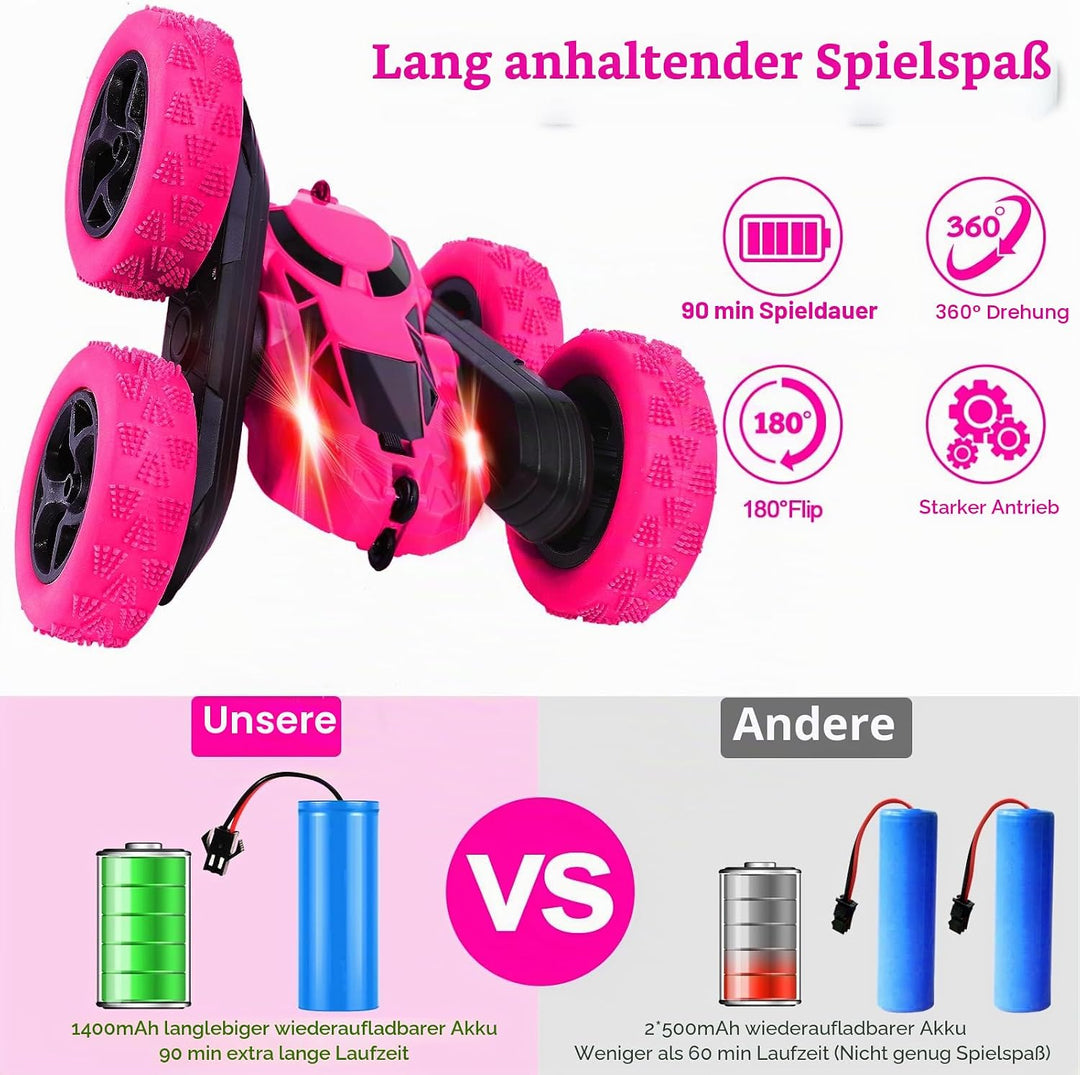 Ferngesteuertes Auto, 90 Min Spielzeit, 2.4Ghz Doppelseitig 360° drehbare RC Stunt Crawler mit Schei