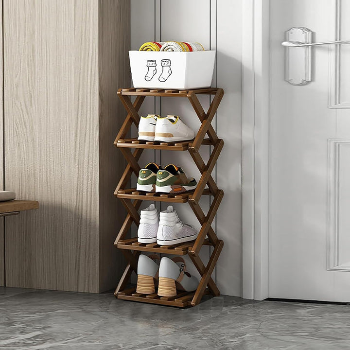 Faltbares Schuhregal, vertikaler Schuhhalter aus Bambus, hoch, für kleine Räume. Multifunktionales s