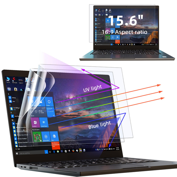 2 Stück Blaulichtfilter Displayschutzfolie für 15.6 Zoll 16:9-Seitenverhältnis Laptop Bildschirm, An