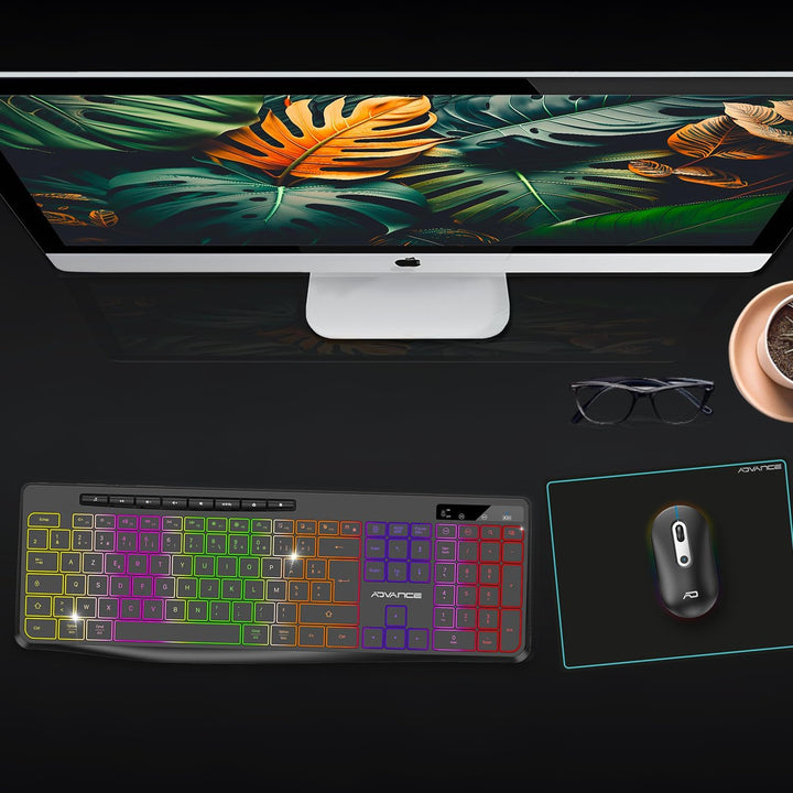 A: Beleuchtetes kabelloses Tastatur- und Maus-Set, 2,4 GHz, wiederaufladbar, RGB-Hintergrundbeleucht