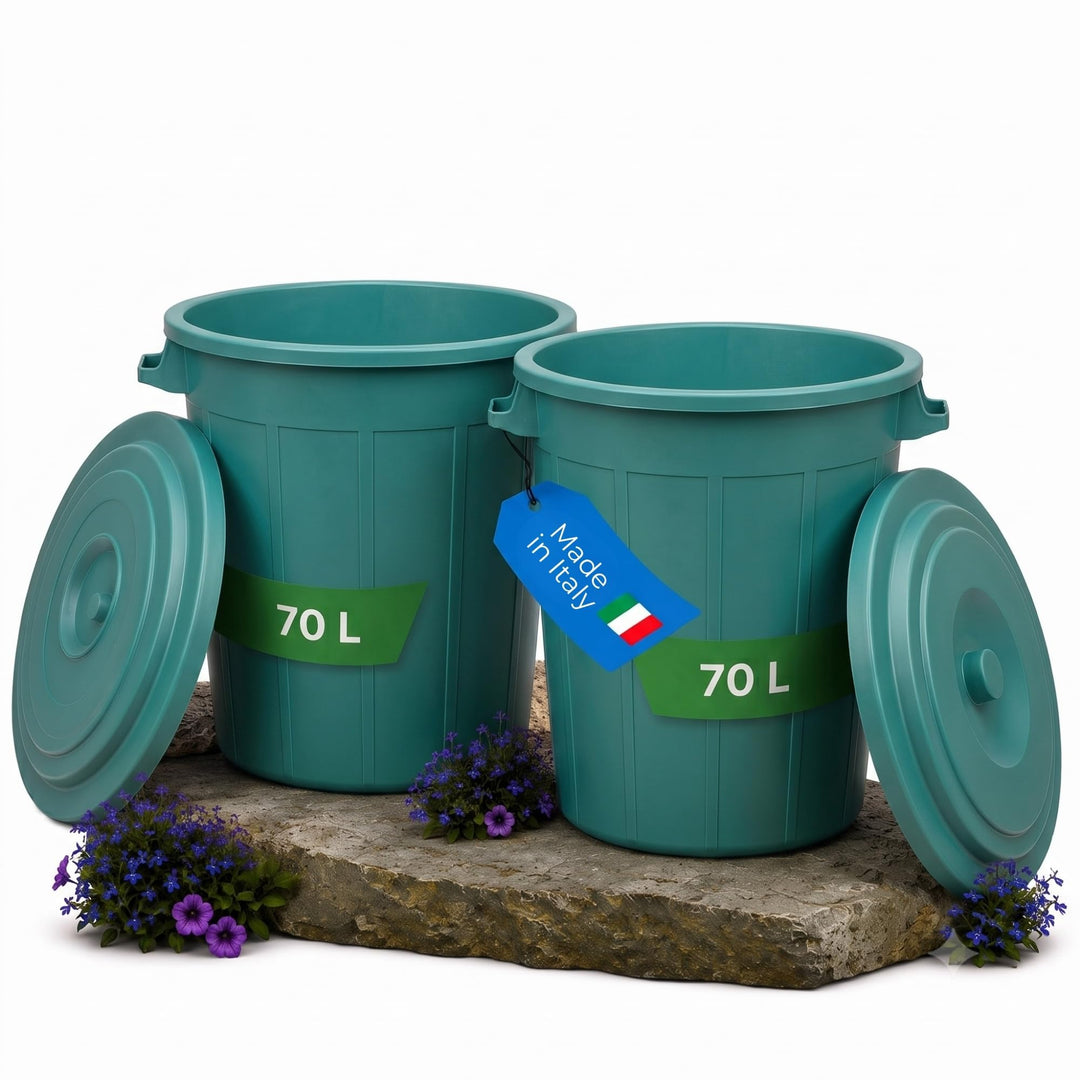 YourCasa Mülltonne 2 x 70L - Mülleimer mit Deckel - Tonne mit Trageriffen für Garten - Futtertonne o