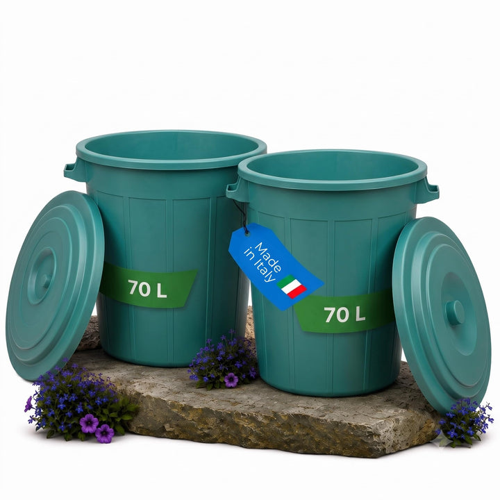 YourCasa Mülltonne 2 x 70L - Mülleimer mit Deckel - Tonne mit Trageriffen für Garten - Futtertonne o
