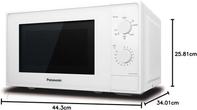 Panasonic NN-K10JWMEPG Kompakter Mikrowellenherd 20 L, 800 W, 2 Drehknöpfe, 1.000 W, Quarz-Gitterros