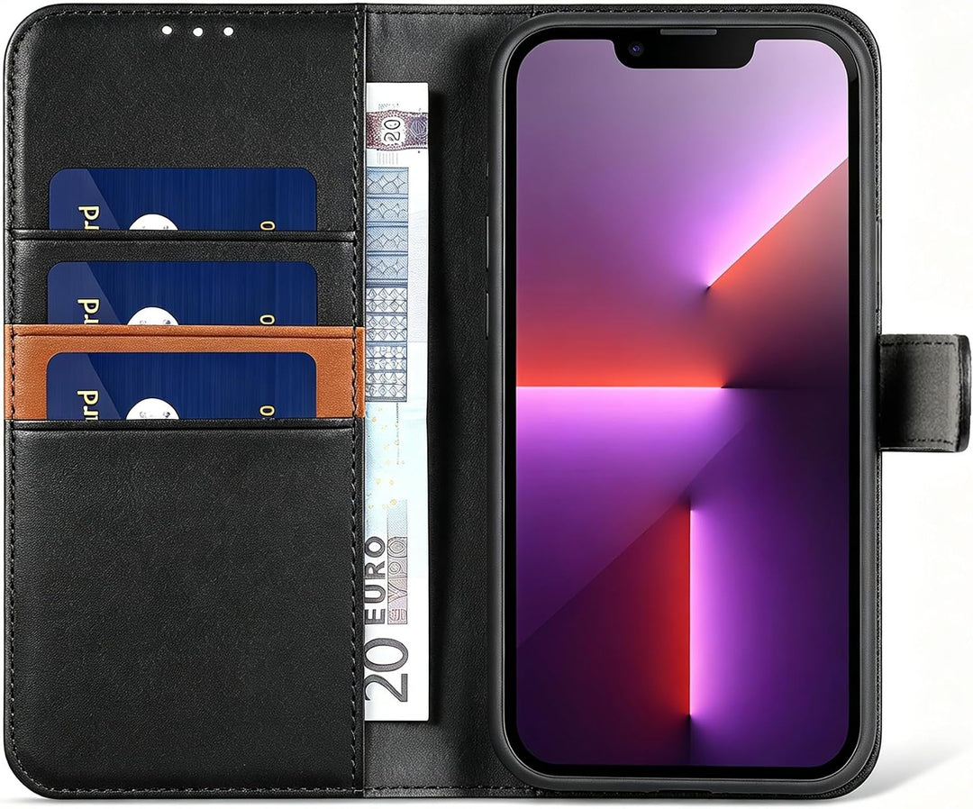 LENSUN Echtleder Hülle für iPhone 13 Pro, Handyhülle [Echtes Leder][Magnetverschluss][RFID Schutz] H