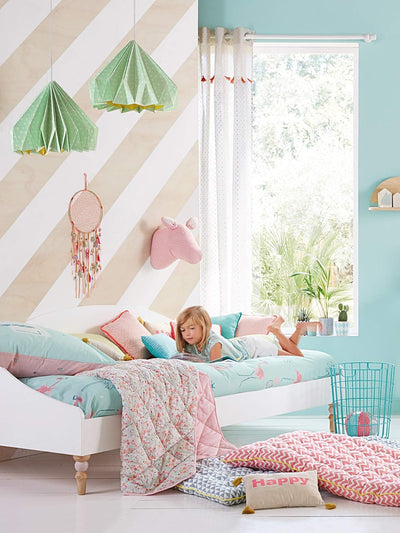 Vertbaudet Geblümte Steppdecke für Mädchen Aqua geblümt/rosa 140X100 140X100 Aqua Geblümt/Rosa, 140X