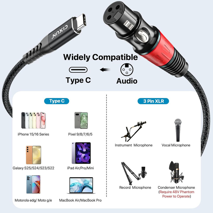 USB-C zu XLR Mikrofonkabel, Hi-Fi Geflochtenes Audiokabel, Kompatibel (1M), 1M