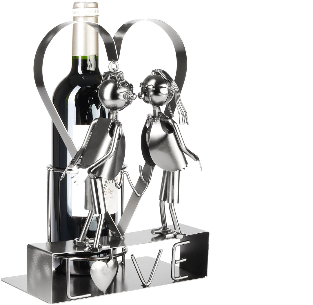 BRUBAKER Weinflaschenhalter Love Liebespaar im grossen Herz - Metall Flaschenhalter - 29 cm Wein Ges