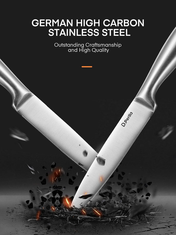D.Perlla Steakmesser, Steakmesser Set 9-teilig，Scharfes Steakmesserset mit ergonomischem Griff, 8 St