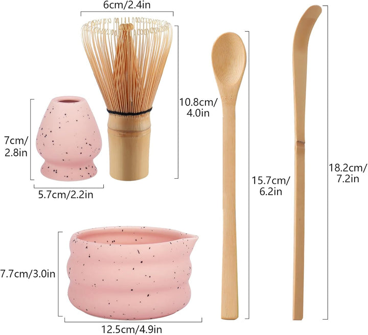 Matcha Tee Set mit Matcha Besen und Schale, Bambus Matcha Schneebesen und Keramik Matcha Besen Halte