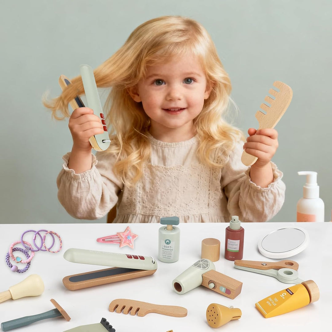 Friseur Set Kinder,Friseur Beauty Salon Spielset mit Haartrockner Lockenstab Kamm und Haarstyling Zu